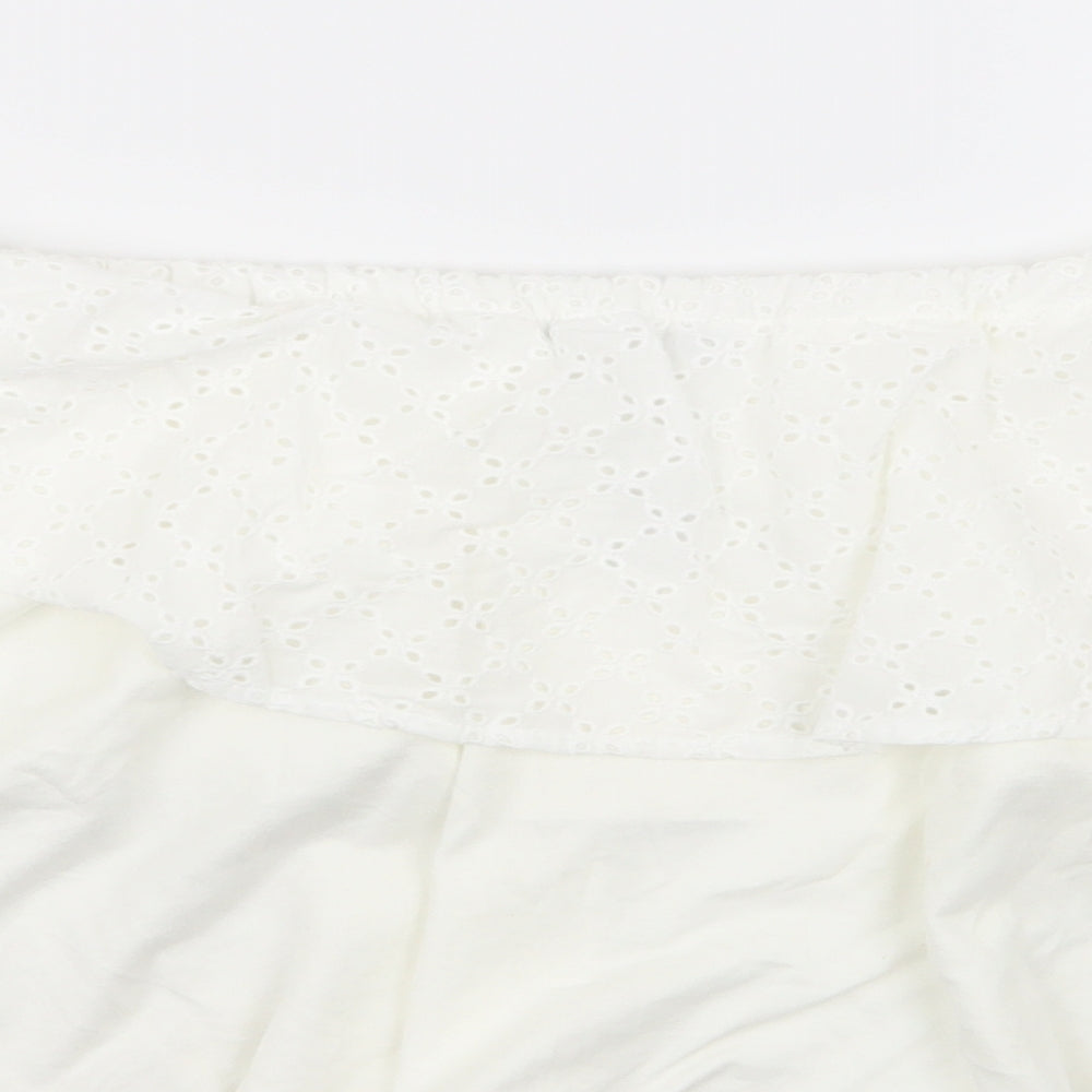 pull and bear Womens White Geometric Basic Blouse Size M