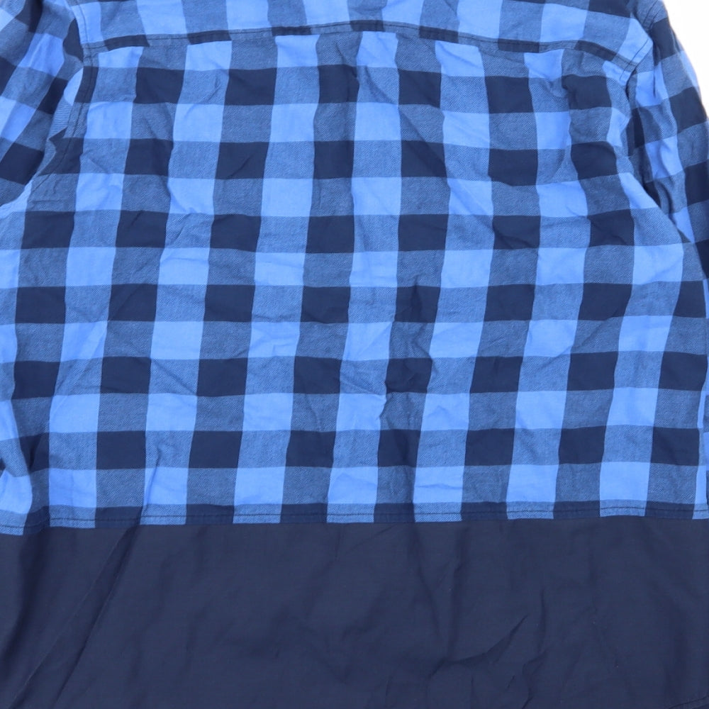 Native Youth Mens Blue Check Button-Up Size L