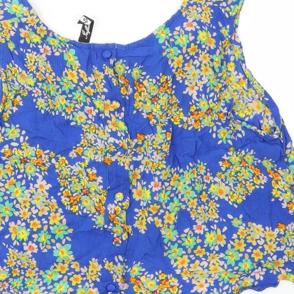 influence Womens Blue Floral Basic T-Shirt Size 12