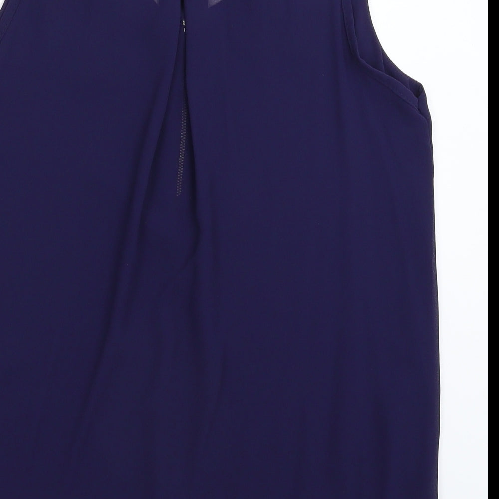 JW Moda Womens Blue Satin Basic Blouse Size L