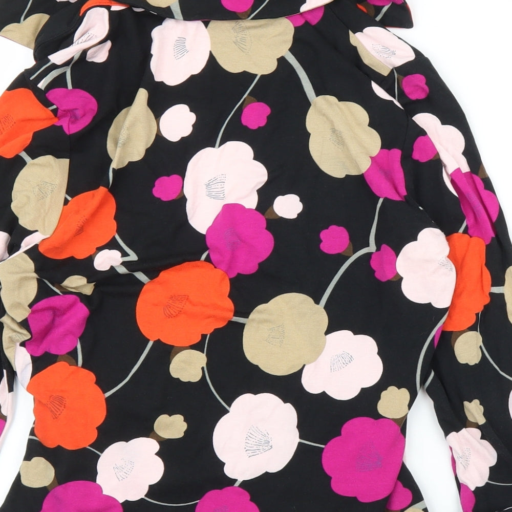 Preworn Womens Black Floral Wrap Blouse Size S