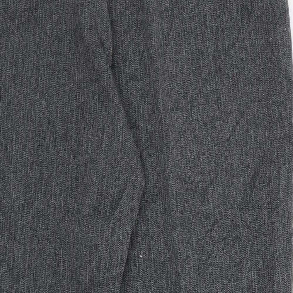 M&S Womens Grey Herringbone Dress Pants Trousers Size 16 L30 in - Elastic Waist Band