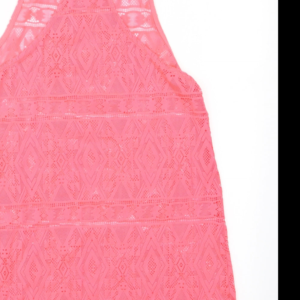 Ocean Club Womens Pink Geometric Basic T-Shirt Size 6 - Beech Coverall Vest