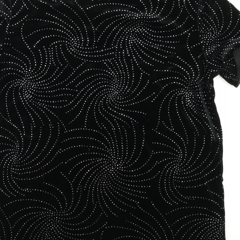 AMARANTO Womens Black Geometric Basic T-Shirt Size 10