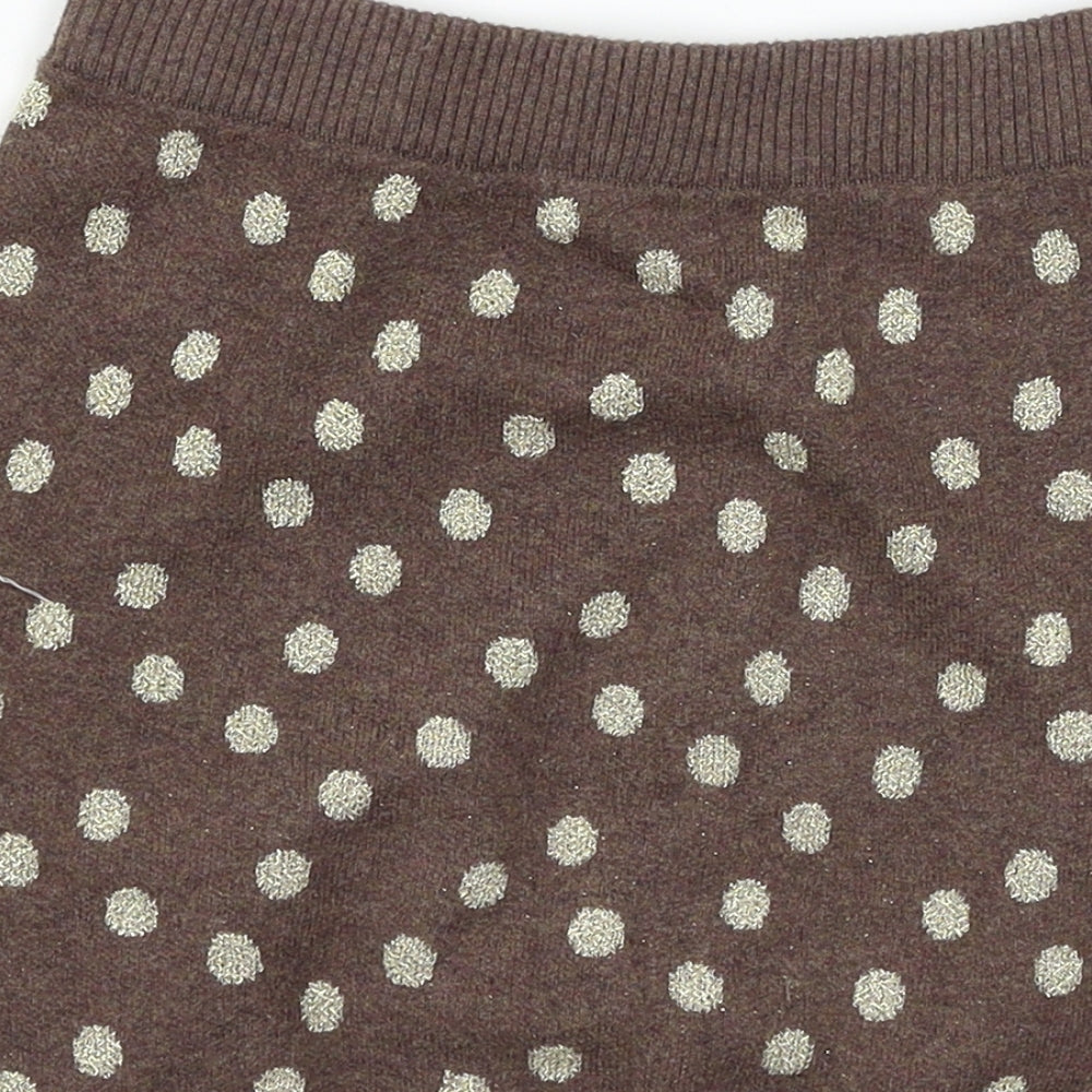 H&M Girls Brown Polka Dot Knit A-Line Skirt Size 9-10 Years