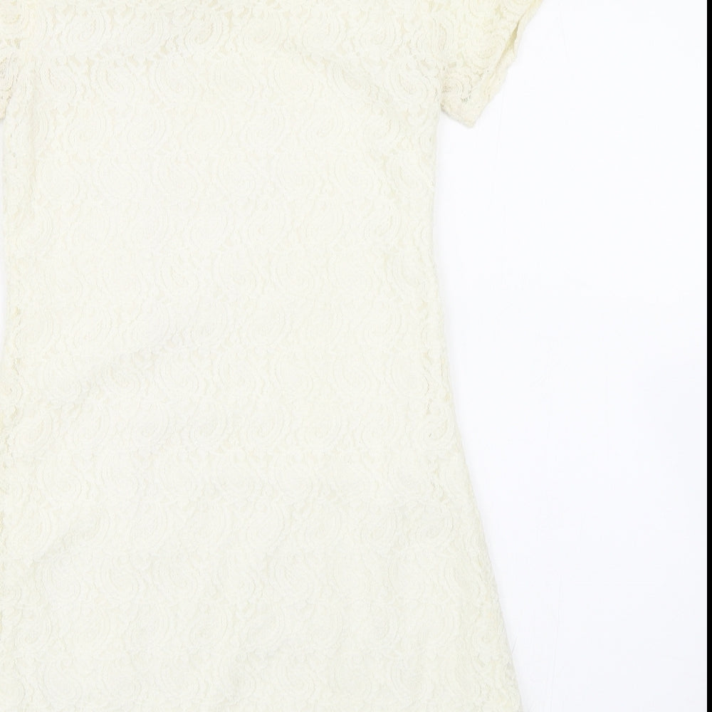 Cutie Womens White Floral Lace Fit & Flare Size S