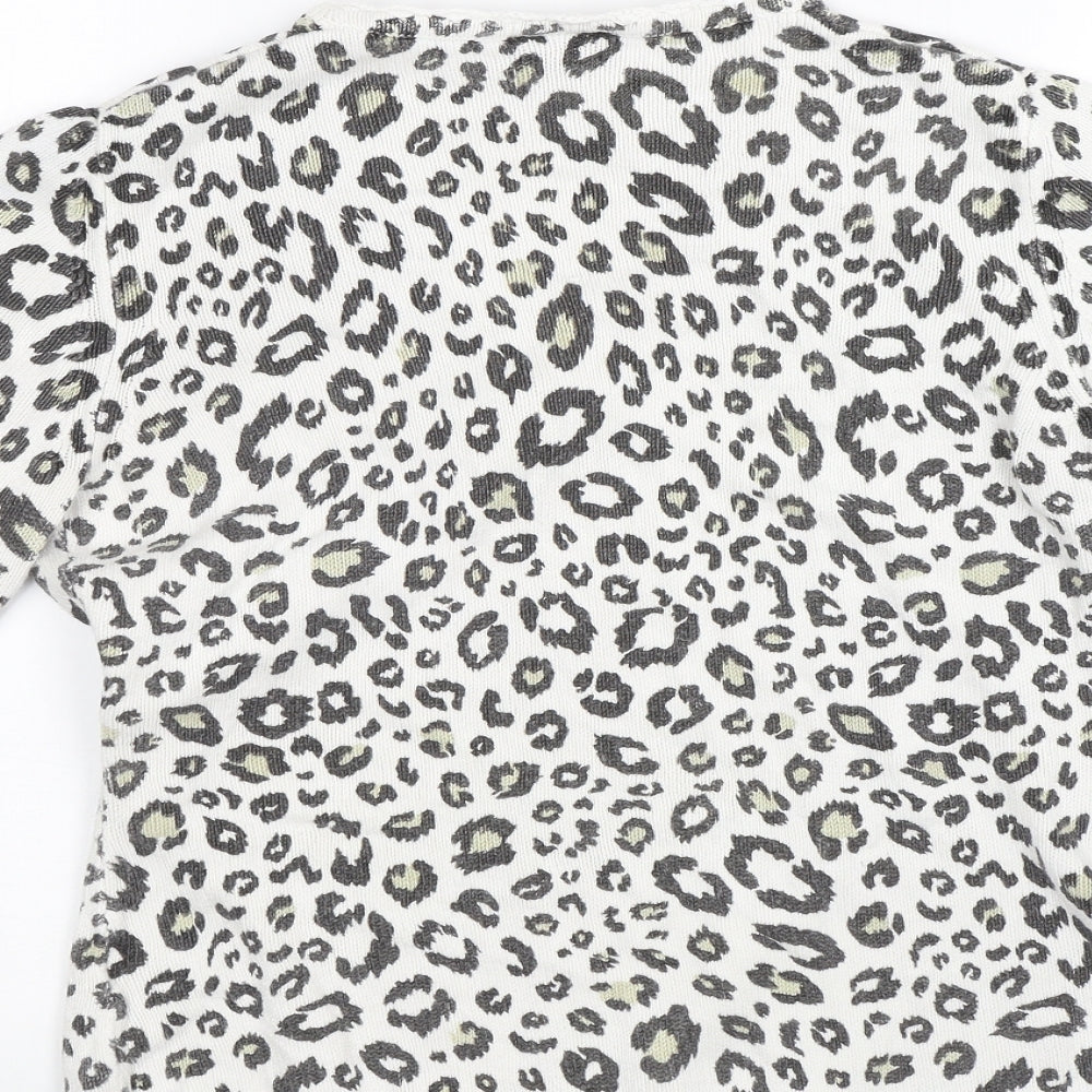 Alex & Co Womens White Animal Print Basic Blouse Size 14