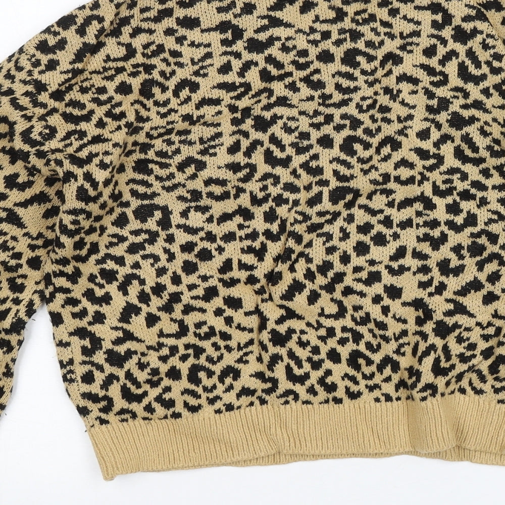 Divided Womens Beige Animal Print Pullover Jumper Size S