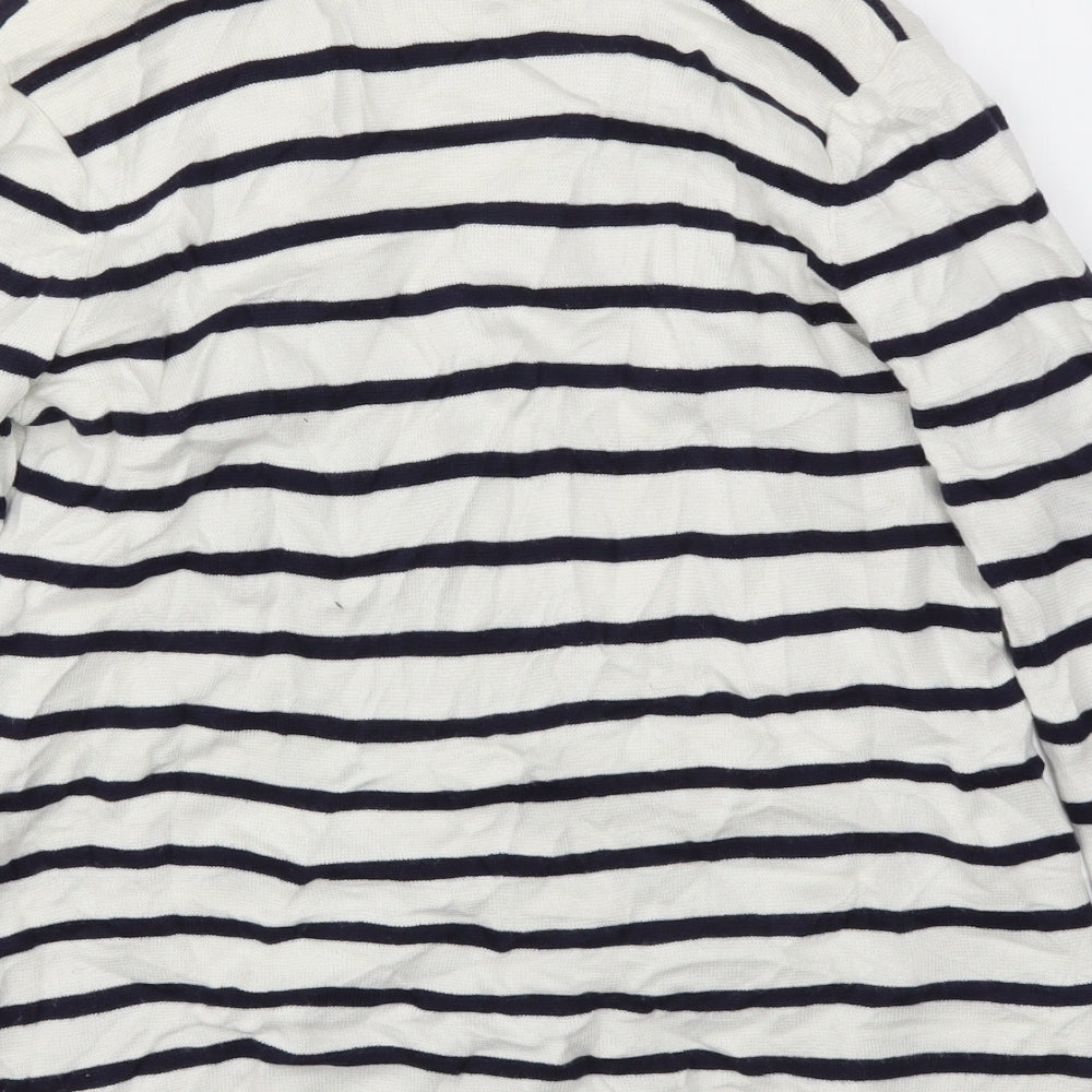 Marks & Spencer Womens White Striped Cardigan Jumper Size 14