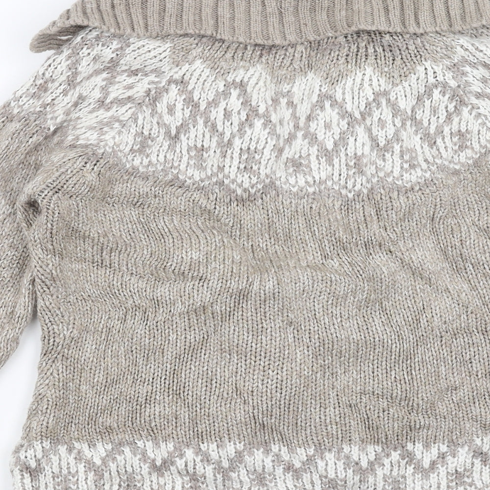 Marks & Spencer Womens Beige Geometric Knit Cardigan Jumper Size M