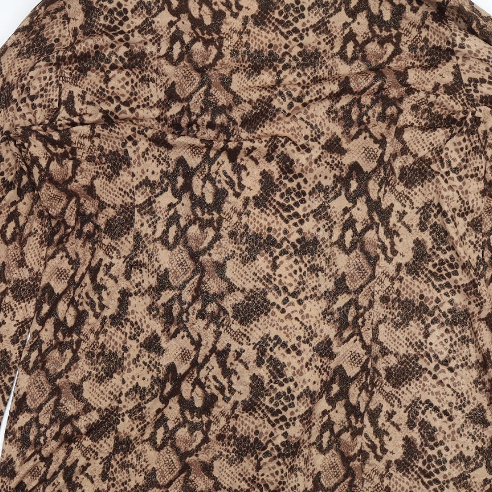 Simonton Says Womens Beige Animal Print Basic Button-Up Size L