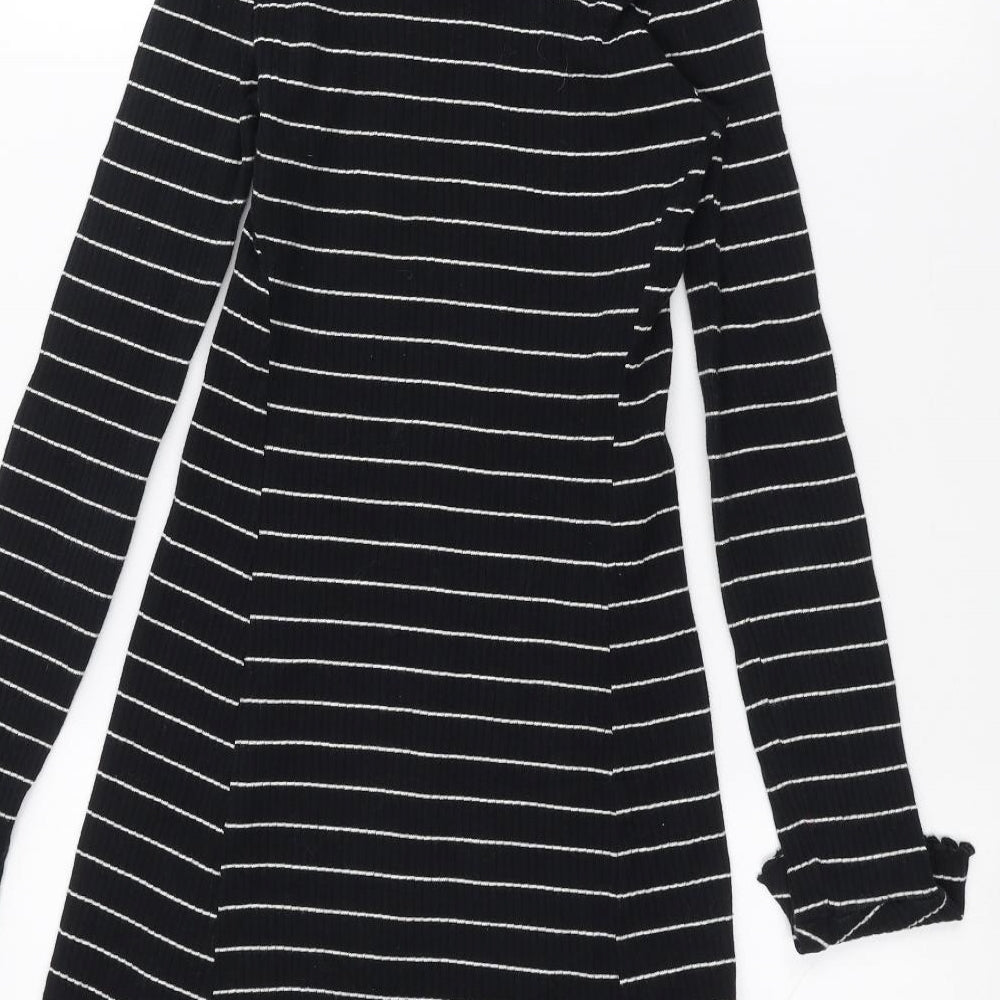 Preworn Womens Blue Striped Basic T-Shirt Size XS