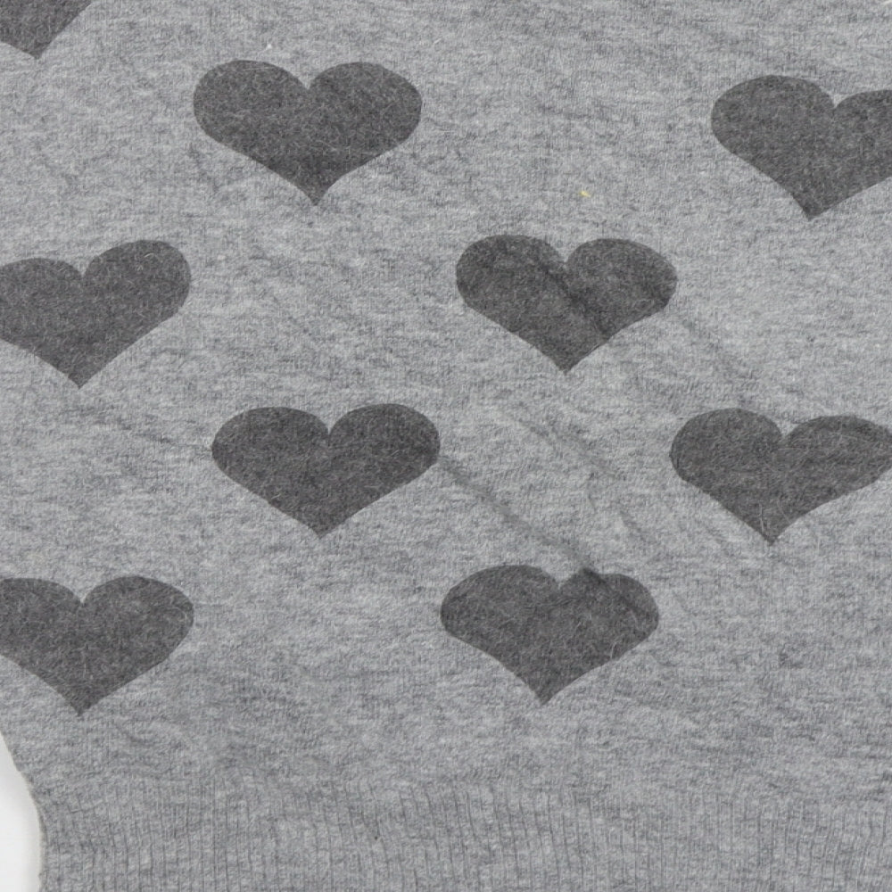 New Look Womens Grey Geometric Pullover Jumper Size 8 - Hearts