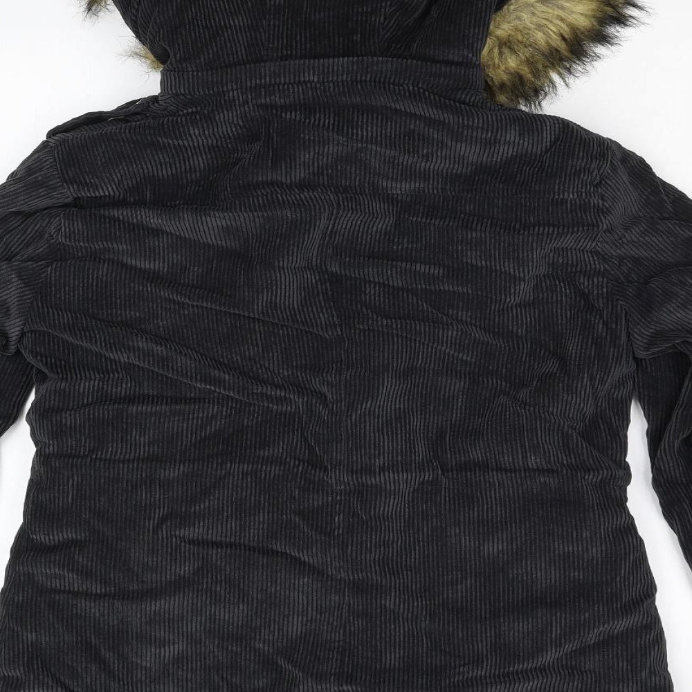 Fittiway Womens Black Corduroy Overcoat Coat Size M