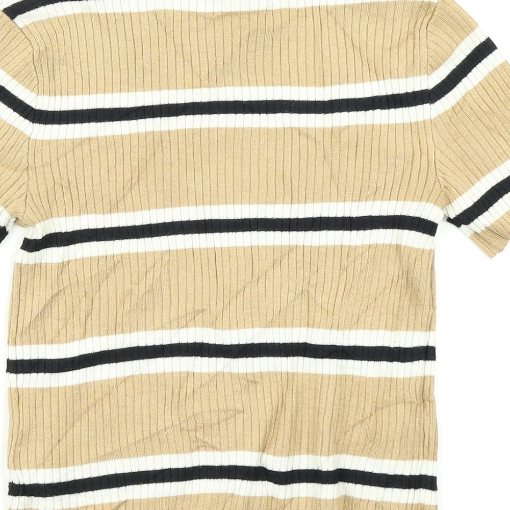 Divided Womens Brown Striped Knit Basic T-Shirt Size XS