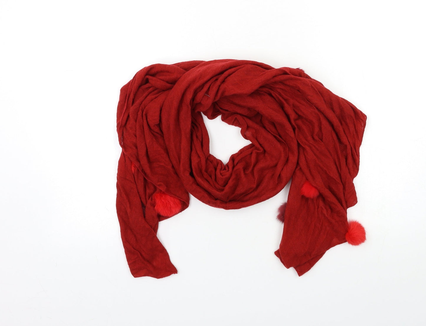 MISS TREND Womens Red Scarf - pom pom