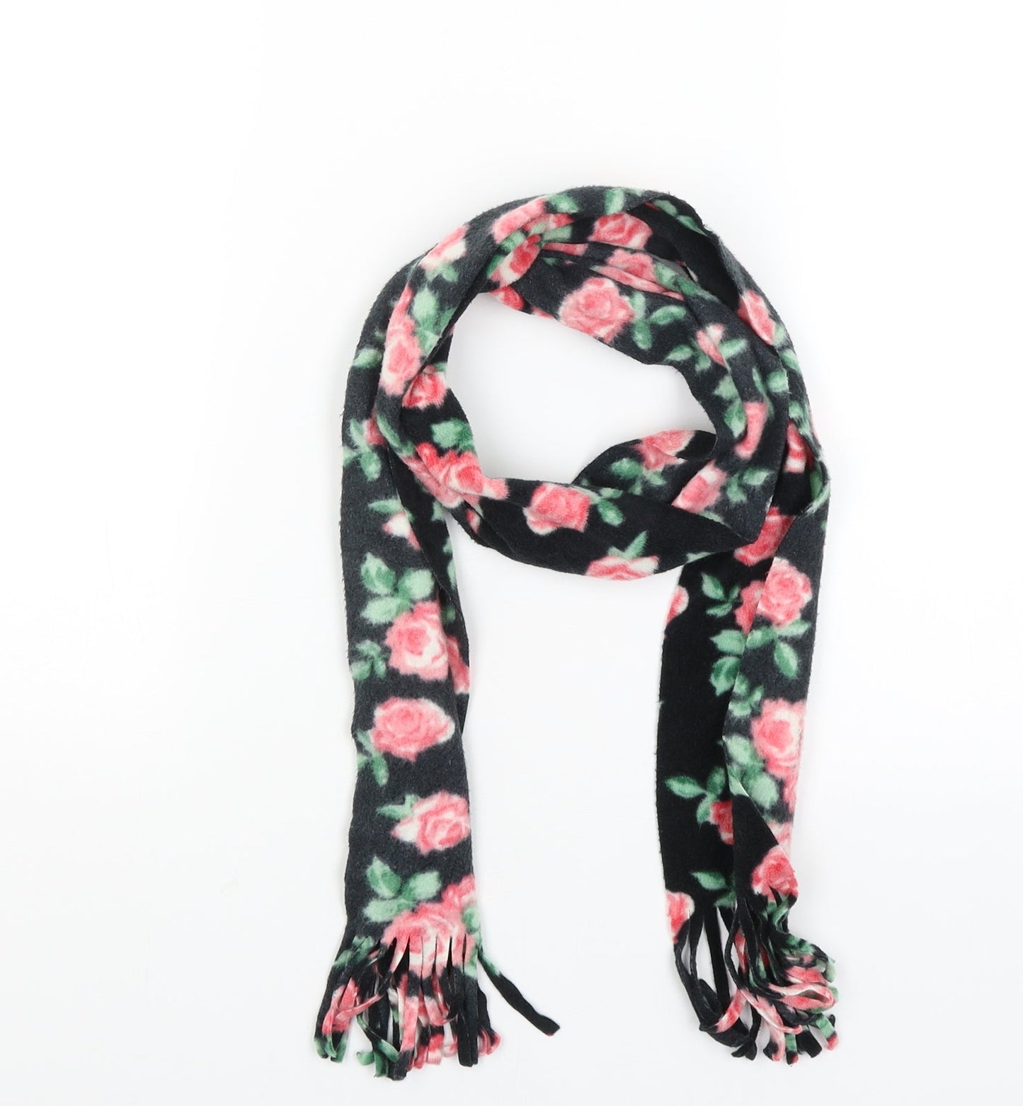 Preworn Womens Black Floral Scarf