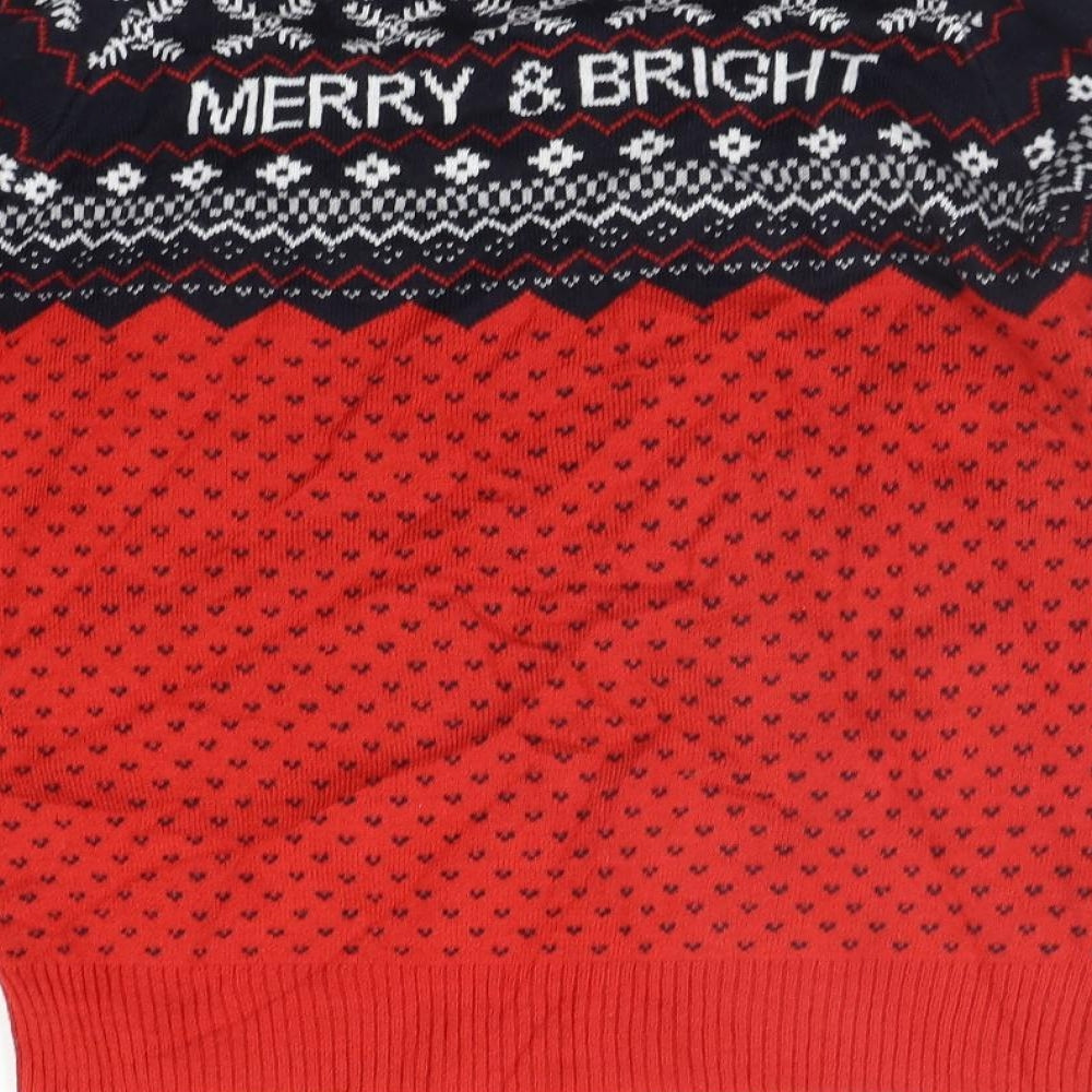 Avenue Mens Red Geometric Pullover Jumper Size S