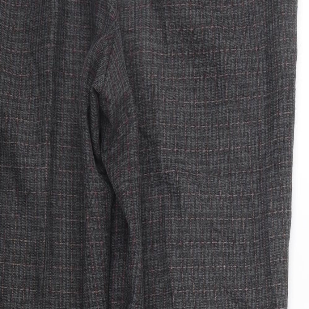 Marks & Spencer Womens Grey Check Trousers Size 16 L26 in - Elastic Waist Band