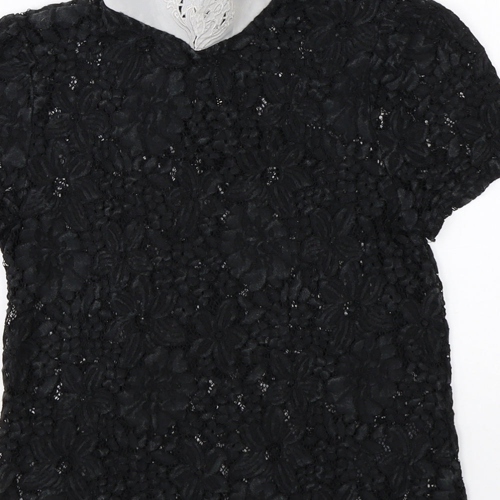 New Look Womens Black Floral Basic Blouse Size 8