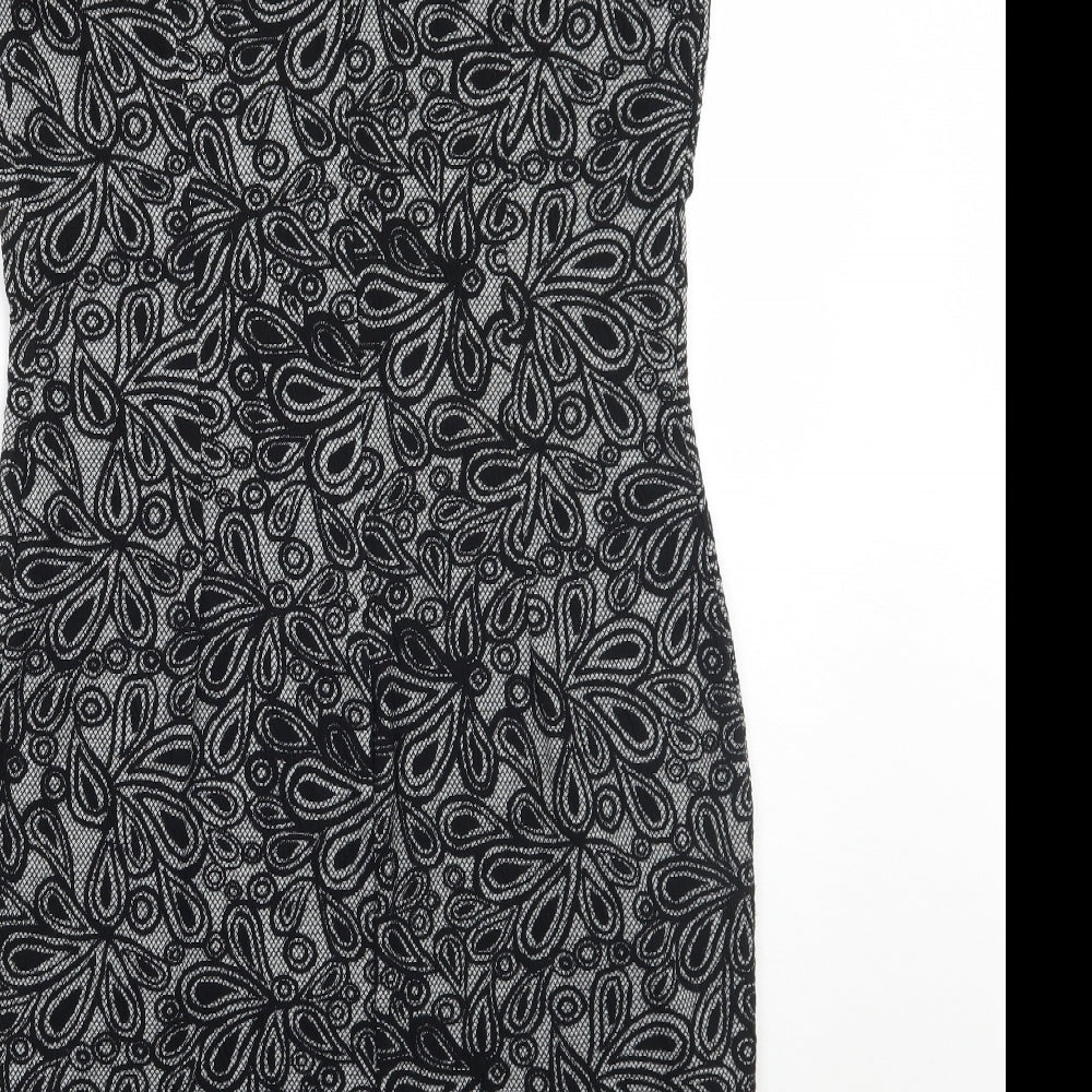 Solo Womens Black Floral A-Line Size 12