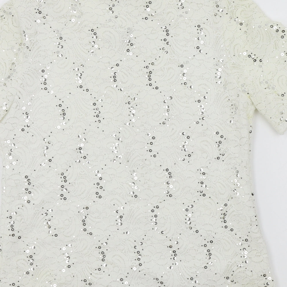 charlotte gold Womens White Basic T-Shirt Size 12 - sparkle detail