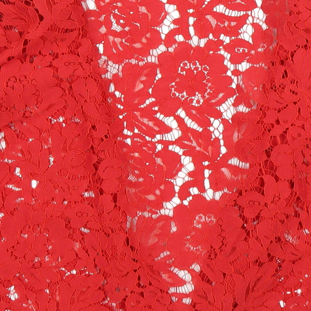 Preworn Womens Red Floral Basic Blouse Size 10