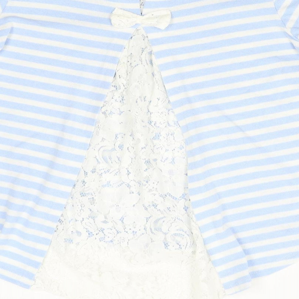 Preworn Womens Blue Striped Pullover Jumper Size M - lace back