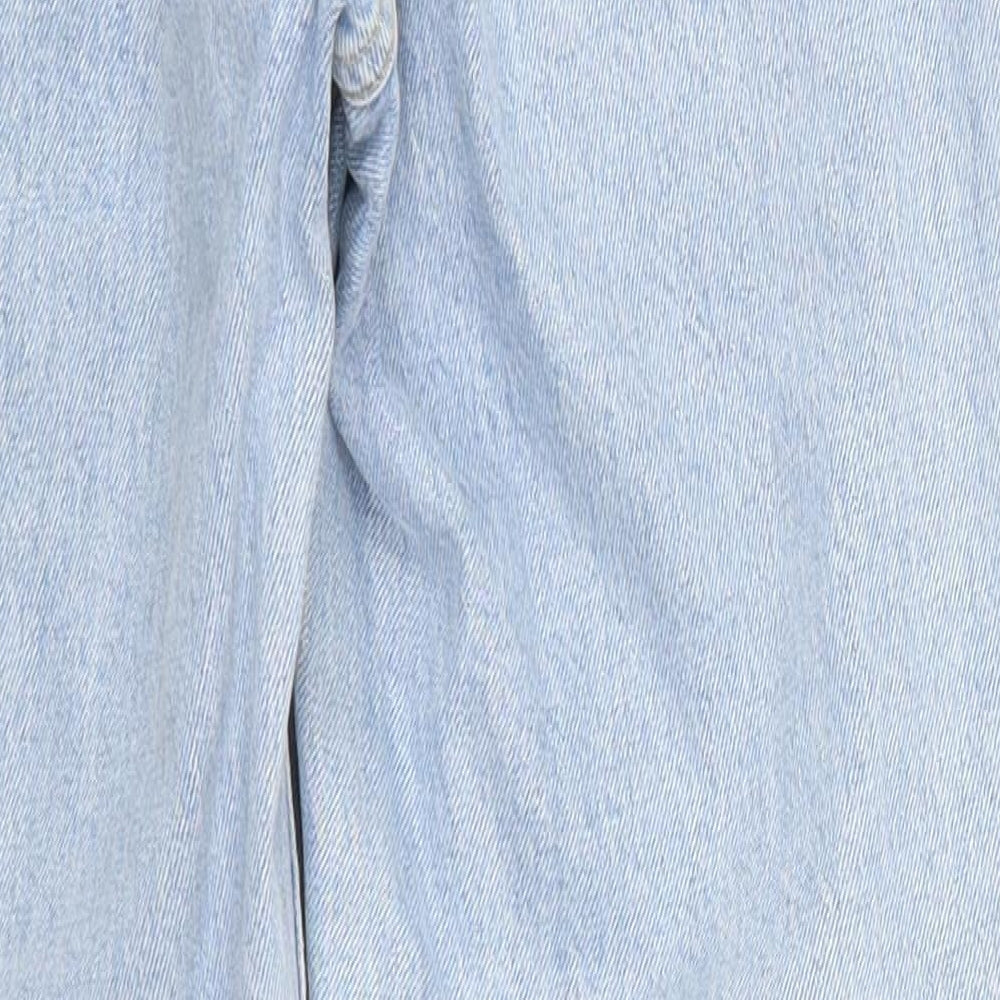 Topshop Womens Blue Denim Straight Jeans Size 26 in L24 in - Distressed Hem
