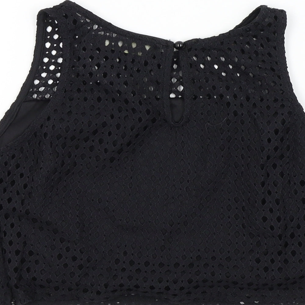 RAVI FAMOUS Womens Black Colourblock Basic T-Shirt Size 8
