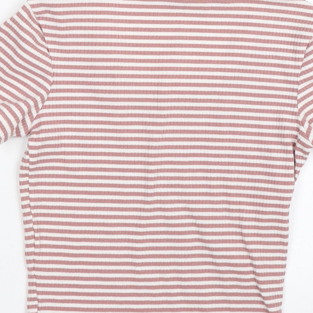 TALLY WEiJL Womens Pink Striped Basic T-Shirt Size 2XS