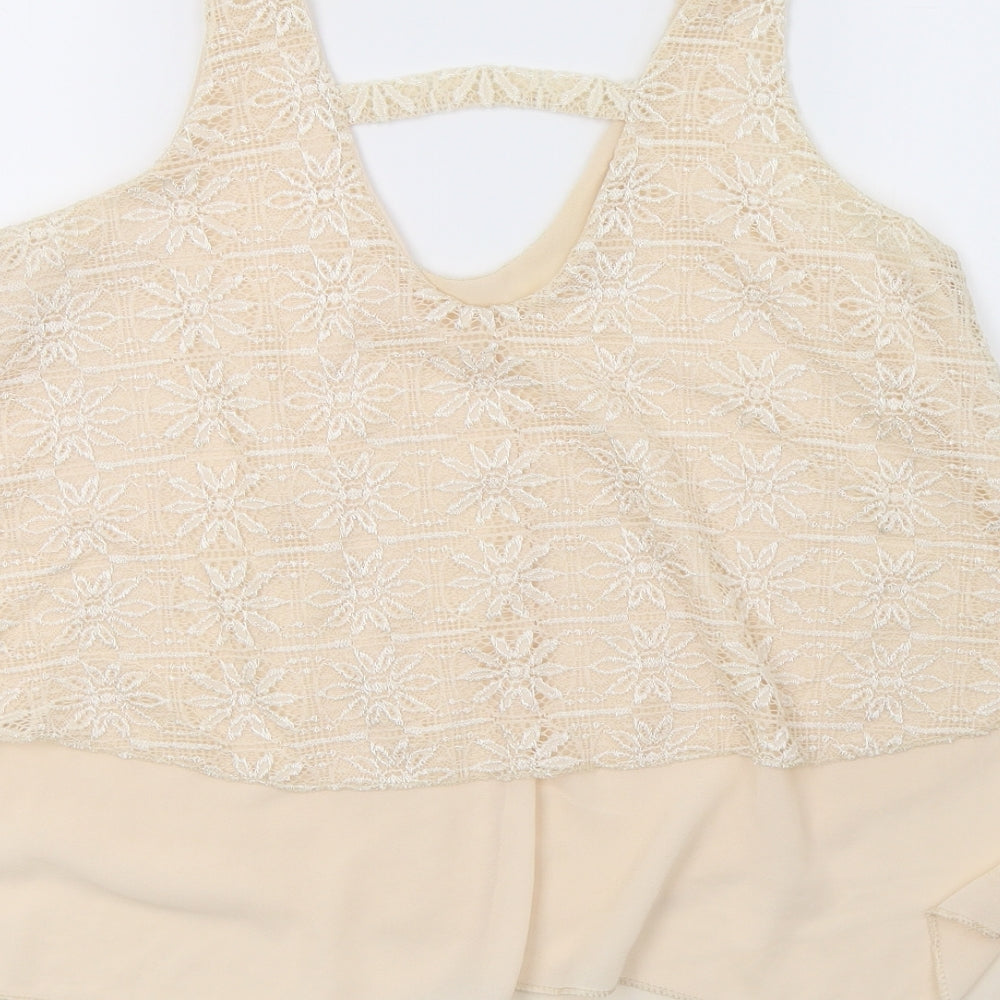 Preworn Womens Beige Basic T-Shirt Size 12