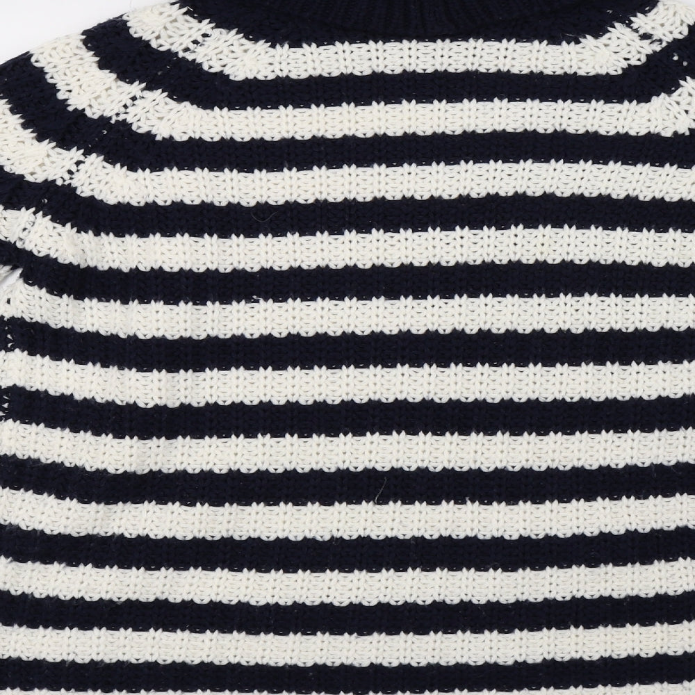 Peacocks Womens White Striped Knit Pullover Sweatshirt Size M