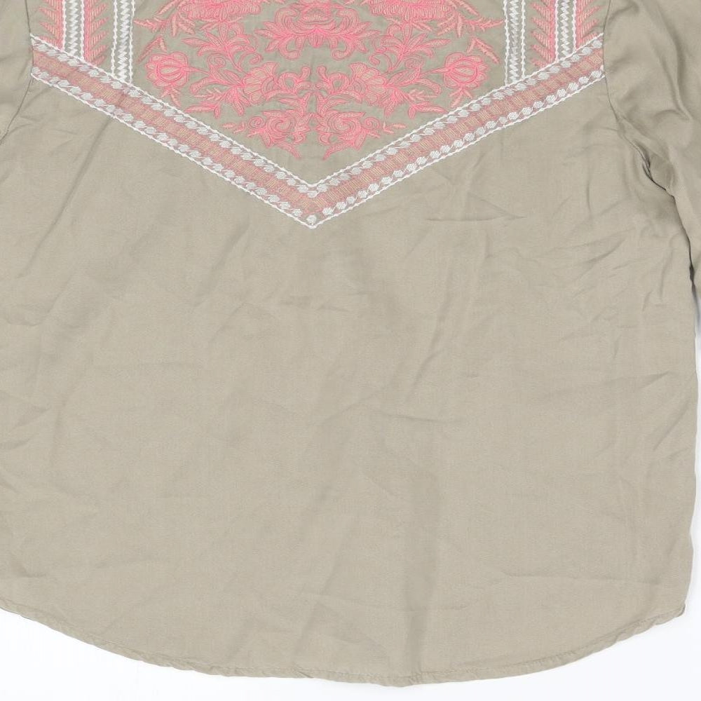 TU Womens Beige Geometric Basic Button-Up Size 10