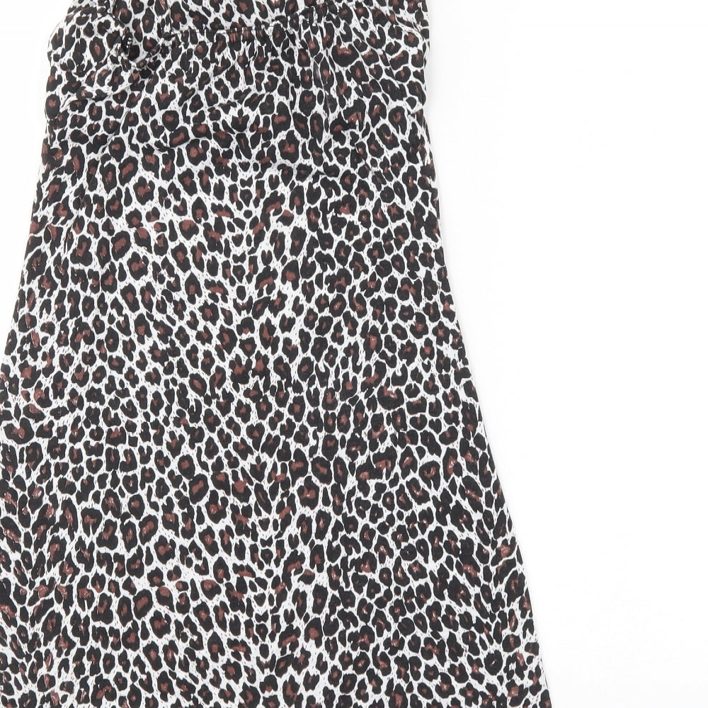 PRETTYLITTLETHING Womens Brown Animal Print Basic Blouse Size 4