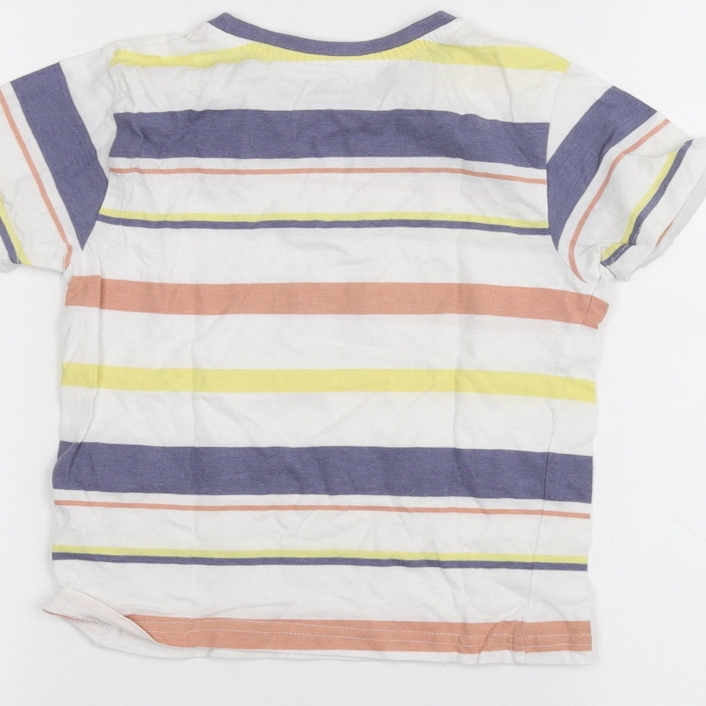 Primark Girls White Striped Basic T-Shirt Size 5-6 Years