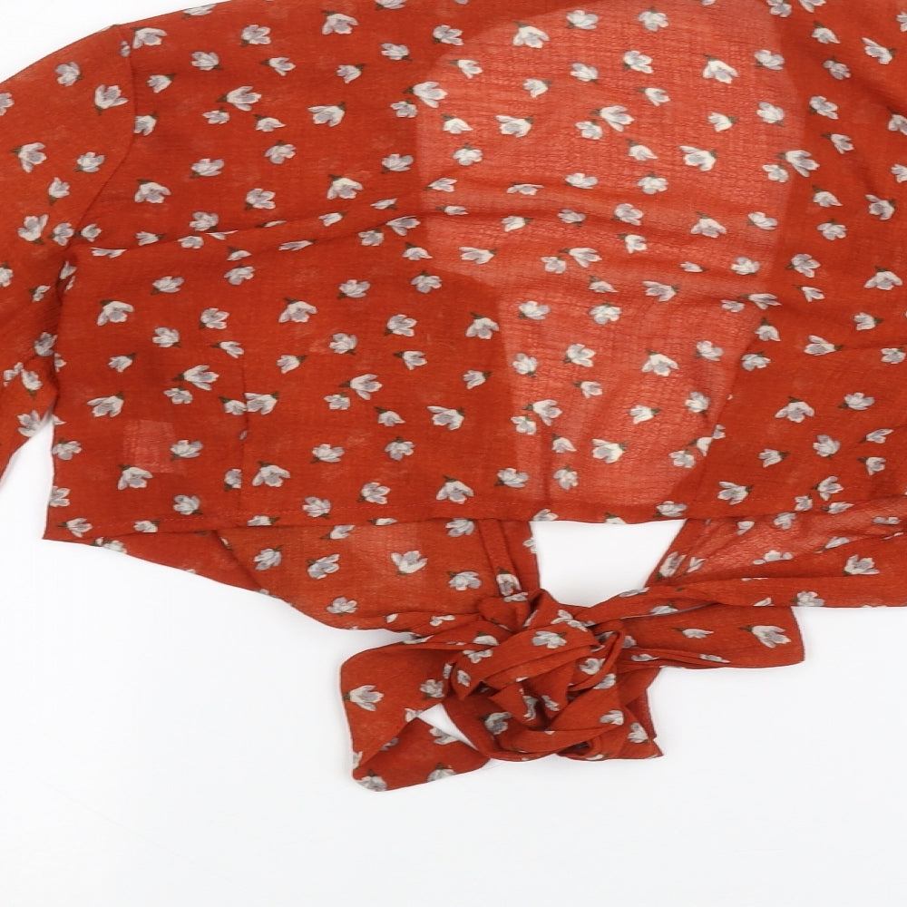 raylosen Womens Orange Floral Basic Blouse Size M