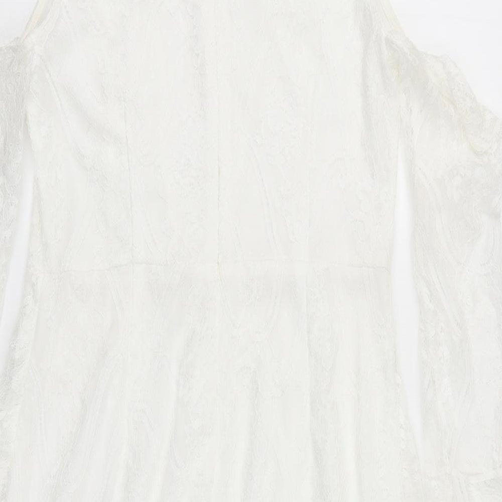 PRETTYLITTLETHING Womens White Lace Pencil Dress Size 14