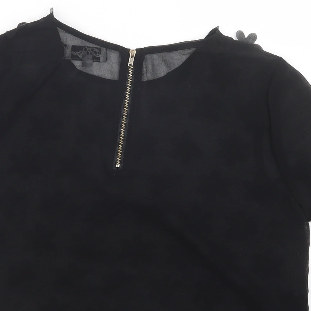 Madam Rage Womens Black Mesh Cropped Blouse Size 12