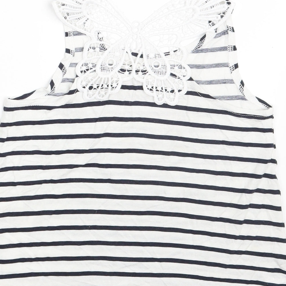 H&M Girls White Striped Basic Tank Size 4-5 Years
