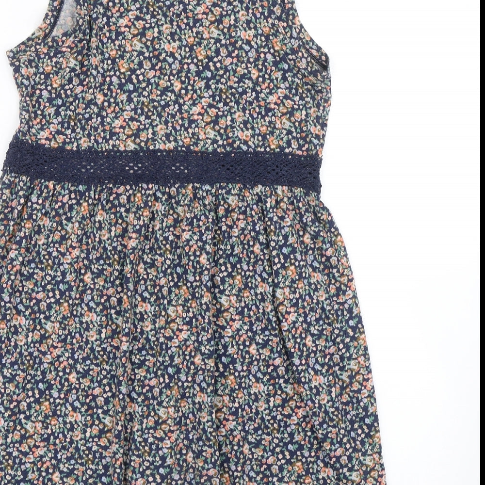 H&M Womens Blue Floral Tank Dress Size XS