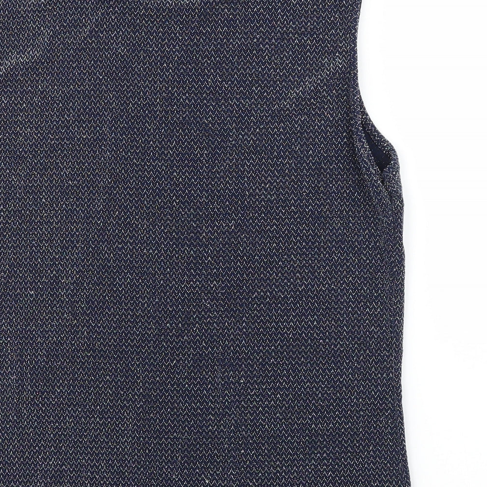 Blue Inc Womens Blue Herringbone Basic Blouse Size 16