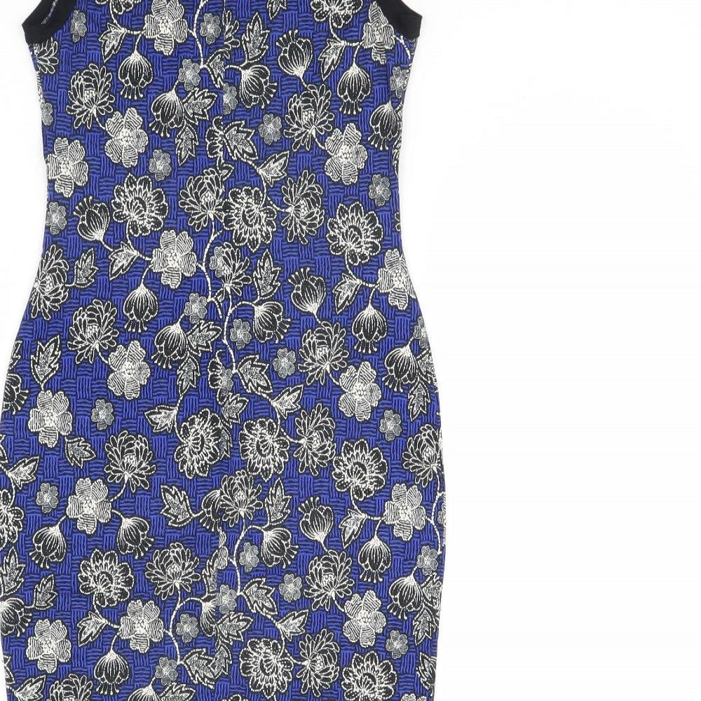 New Look Womens Blue Floral Bodycon Size 12