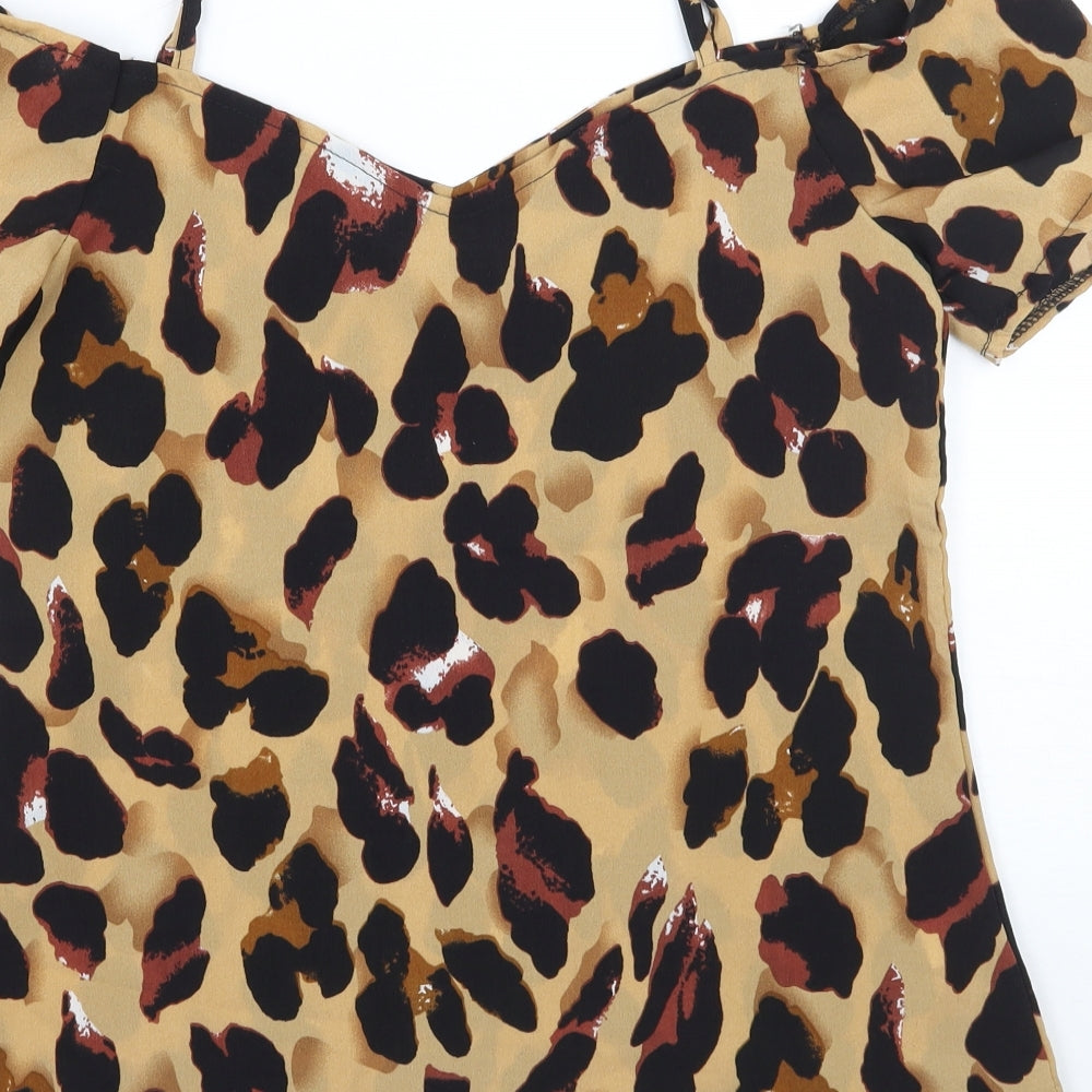Preworn Womens Beige Animal Print Basic Blouse Size S