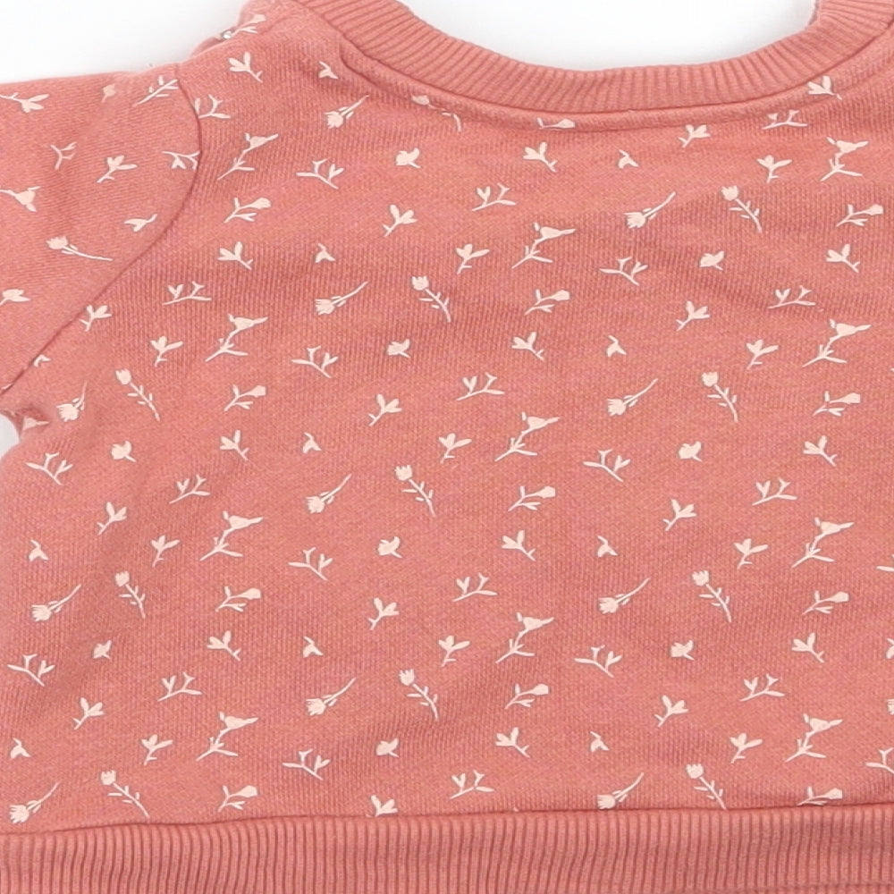 Primark Girls Orange Floral Pullover Jumper Size 6-9 Months
