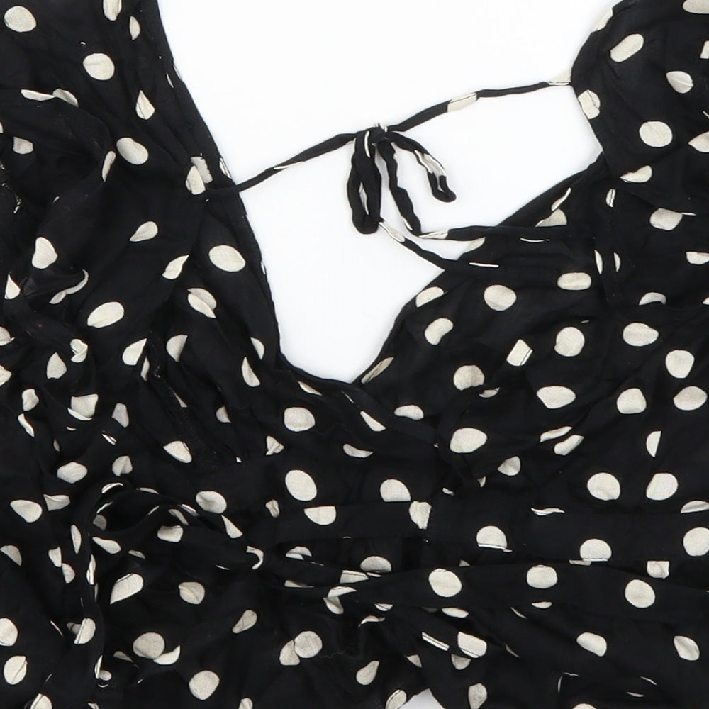 Topshop Womens Black Polka Dot Wrap Blouse Size 8