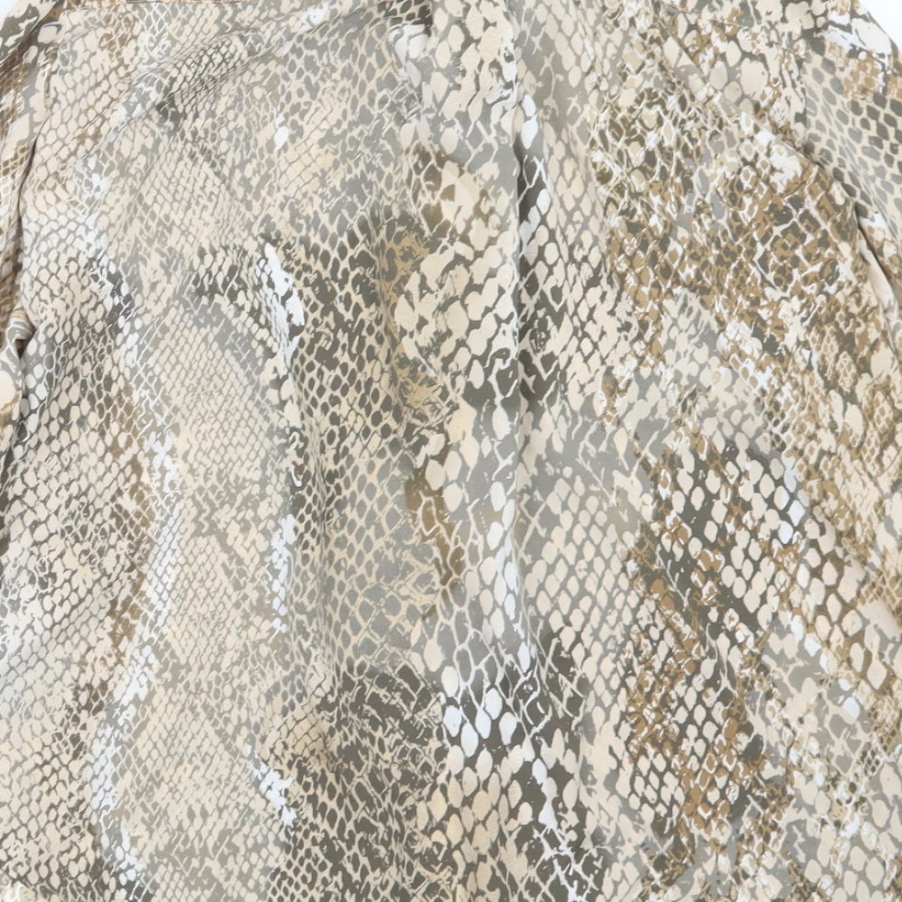 H&M Womens Beige Animal Print Basic Button-Up Size 10