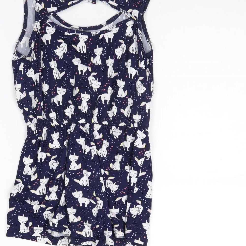 Picapino Girls Blue Animal Print Playsuit One-Piece Size 6 Years - Cat