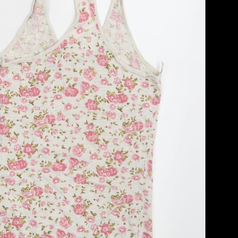 Denim Co. Womens White Floral Basic Tank Size 10