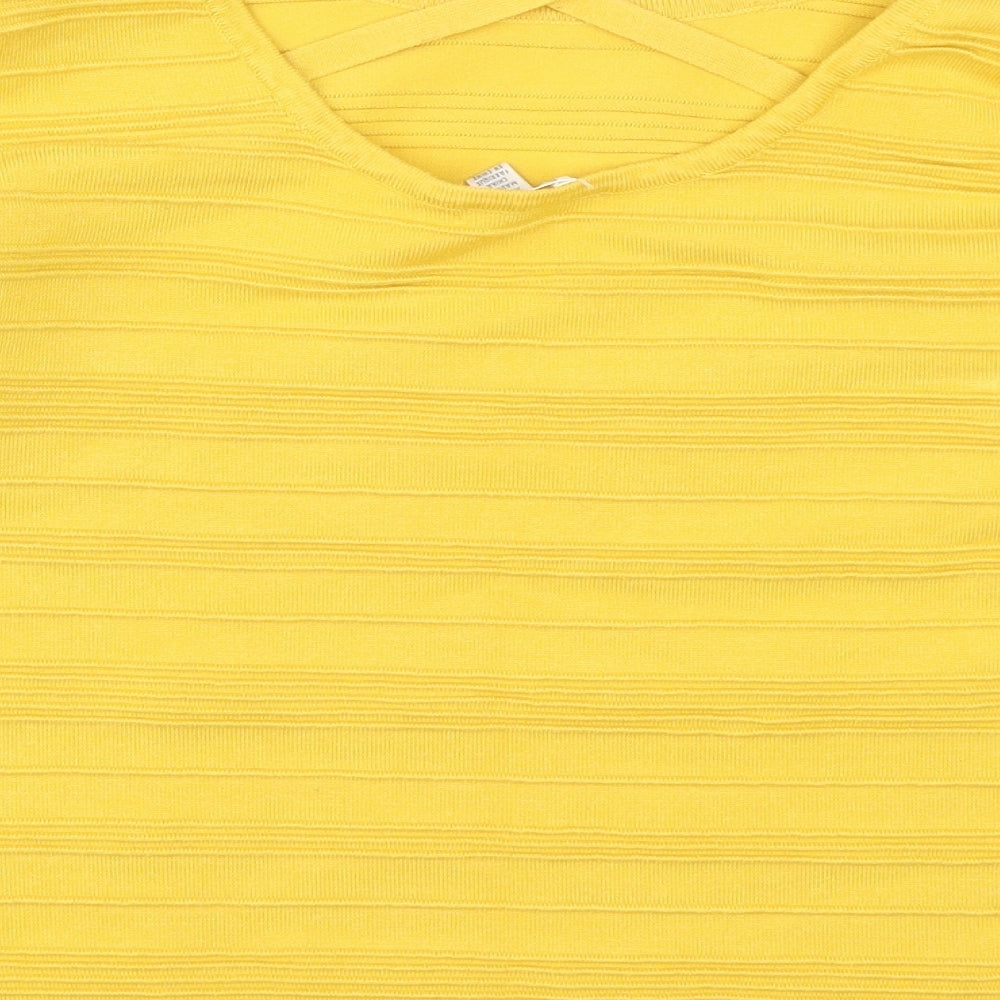 Spease Womens Yellow Striped Rayon Pullover Jumper Size XL